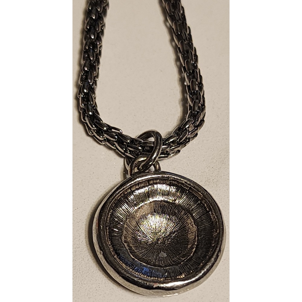 Silver Tone Black Enamel Rhinestone Halo Pendant Popcorn Chain Necklace 16" - Picture 5 of 7